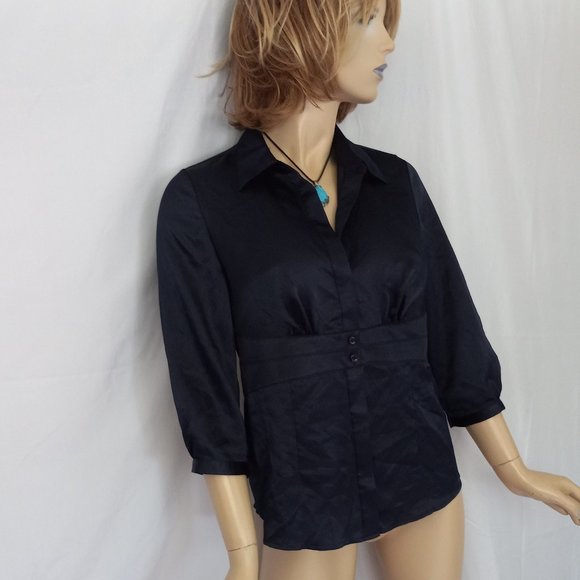 Nwt $79 ANN TAYLOR Dark Navy Button Down Shirt Sz MP  CHIC! - Picture 3 of 9